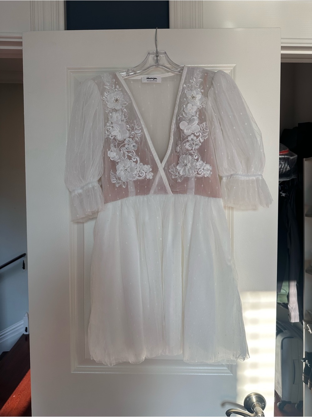 Showpo White Floral Appliqué Mini Dress